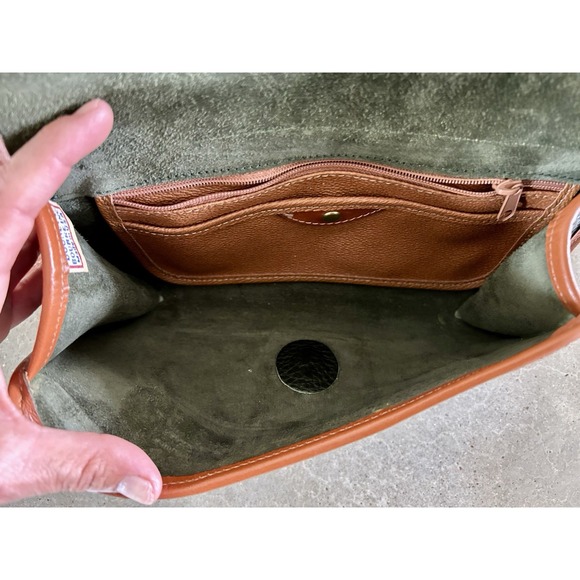 Vintage Dooney & Bourke AWL Pochette Cavalry Bag Ivy Dark Green British Tan - Picture 5 of 11